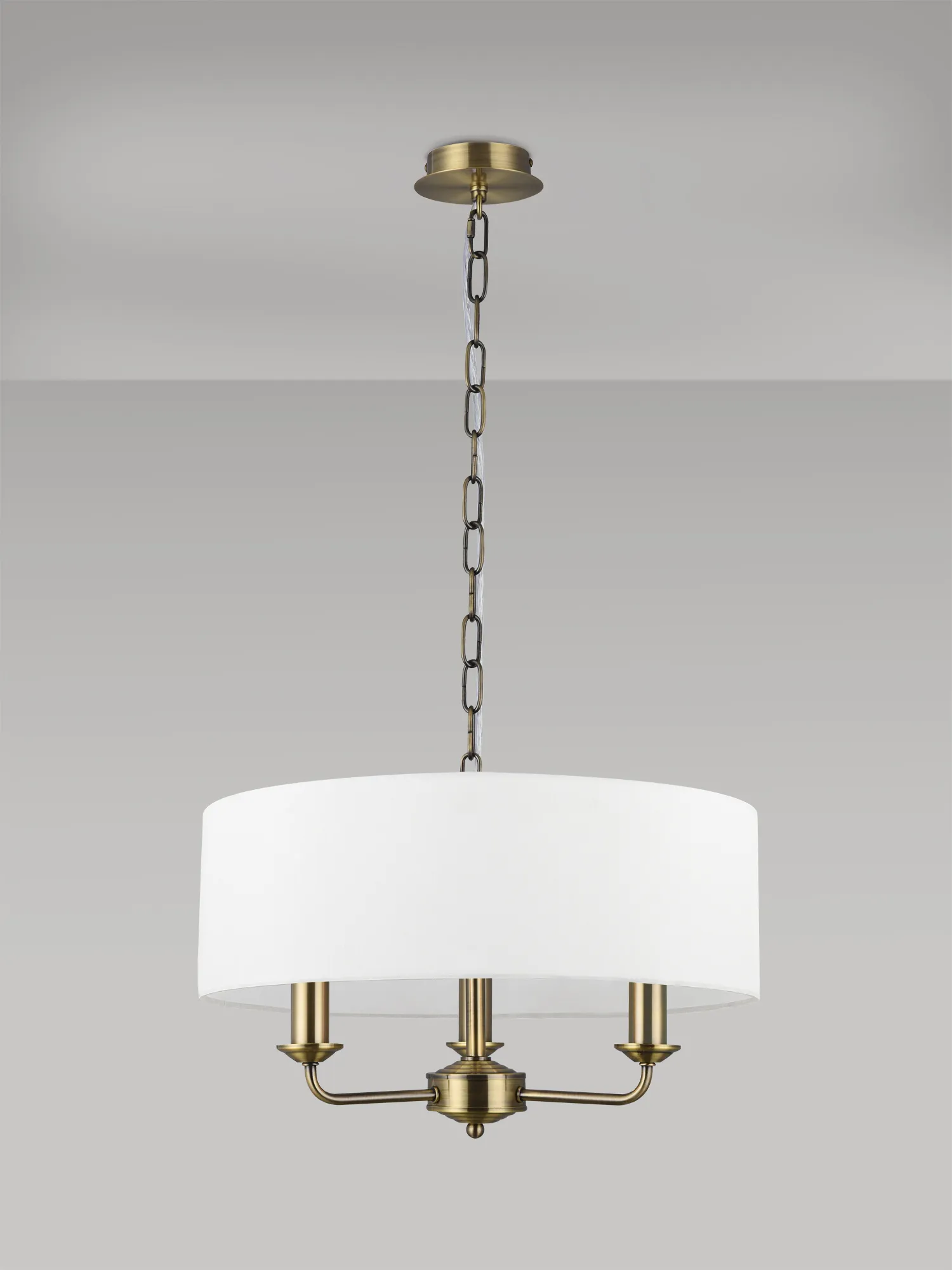 Banyan 45cm 3 Light Pendant Antique Brass; White DK0027  Deco Banyan AB WH